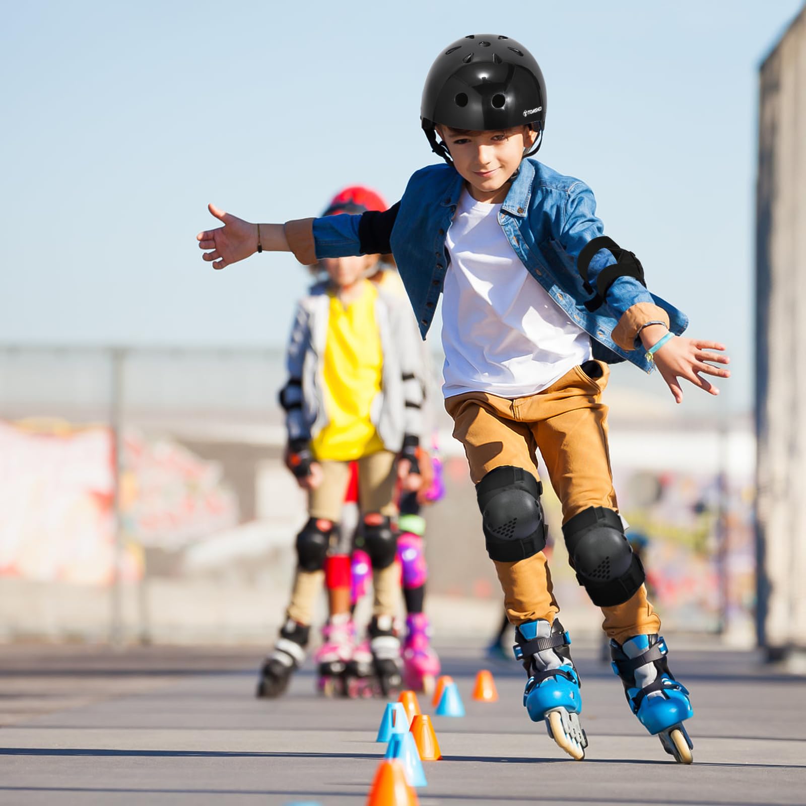 TOMSHOO Adjustable Helmet for Ages 3-15 Kids Toddler Boys Girls Youth,Protective Gear Set with Elbow Knee Wrist Pads for Skateboard, Bike, Skating, Cycling Roller Skate