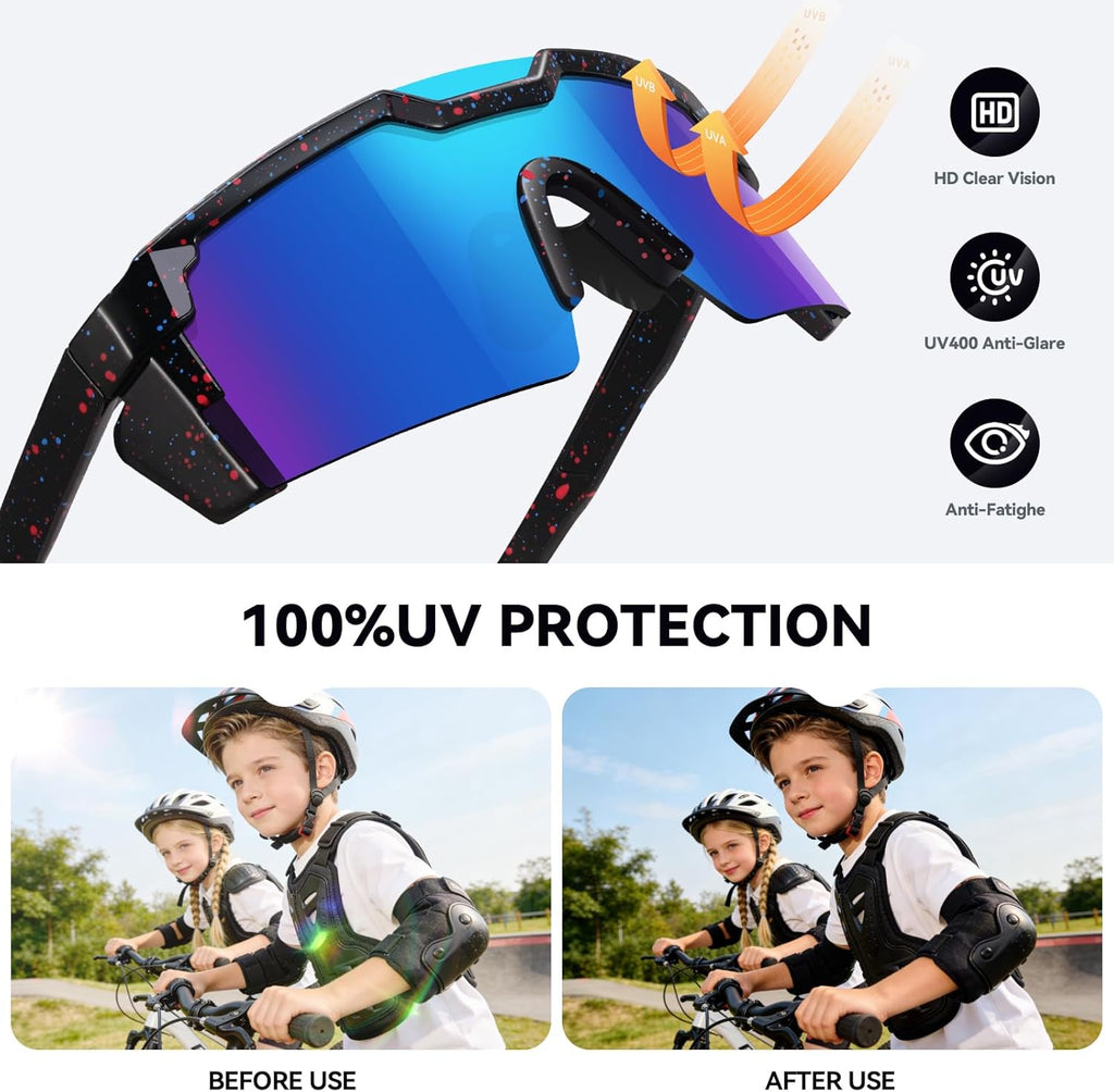 Skiennix Kids Sunglasses - UV Protection Baseball Glasses for Boys & Girls Ages 6-12 | Cycling Sports Gear