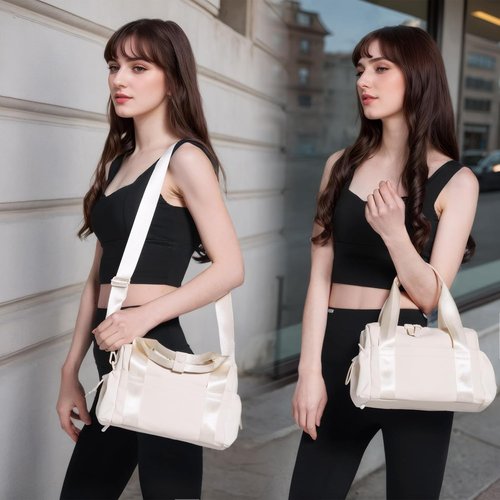 Bucosd Mini Crossbody Gym Bag - Stylish Duffle with Wet Compartment for Women | Ideal for Travel & Workouts (Beige)