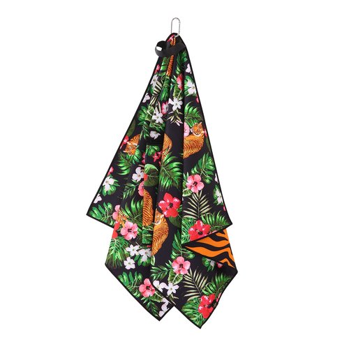 LRD Golf Towel X-Large Microfiber Towel with Carabiner Clip for Golf Bags Jungle Cat