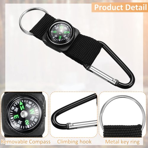 TOODOO 28 Pcs Belt Clip Compass for Kids, Black Prize Belt Compass Keychain for Camo Birthday Party Supplies Outdoors Adventure Party Favors