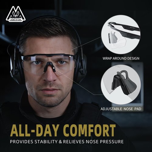 VOZAPOW Shooting Glasses Anti Fog with High Definition Lenses, ANSI Z87.1 Certified Tactical Safety Glasses for Men Women