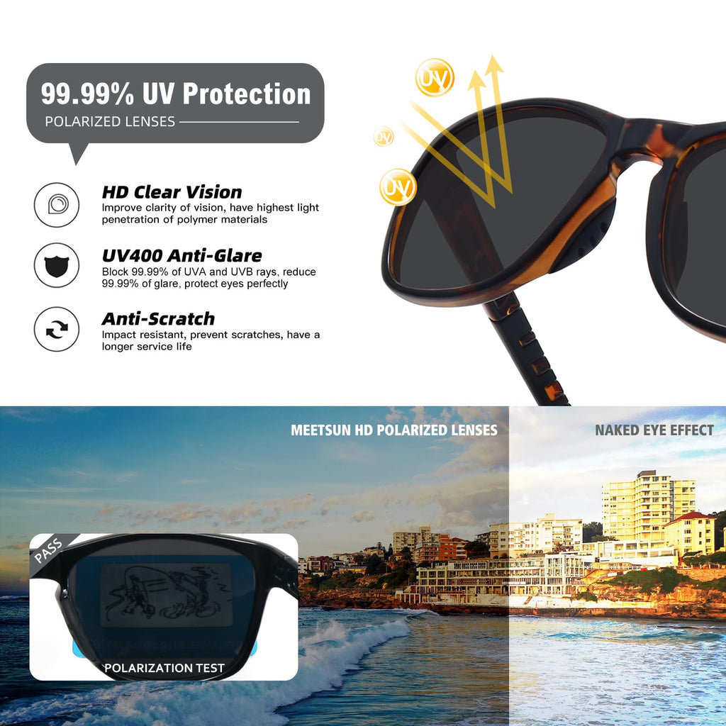 MEETSUN Polarized Sports Sunglasses for Women Men Driving Running Cycling Fishing Sun Glasses UV400 Protection Tortoise Frame-Gray Lens