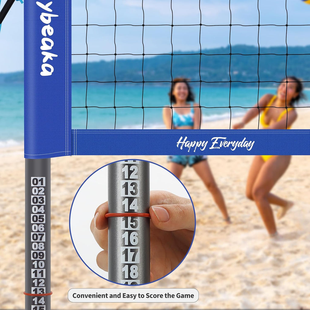 Skiennix Portable Outdoor Volleyball Net Set - Heavy Duty Poles, Durable Net & PU Volleyball | 32ft, Blue