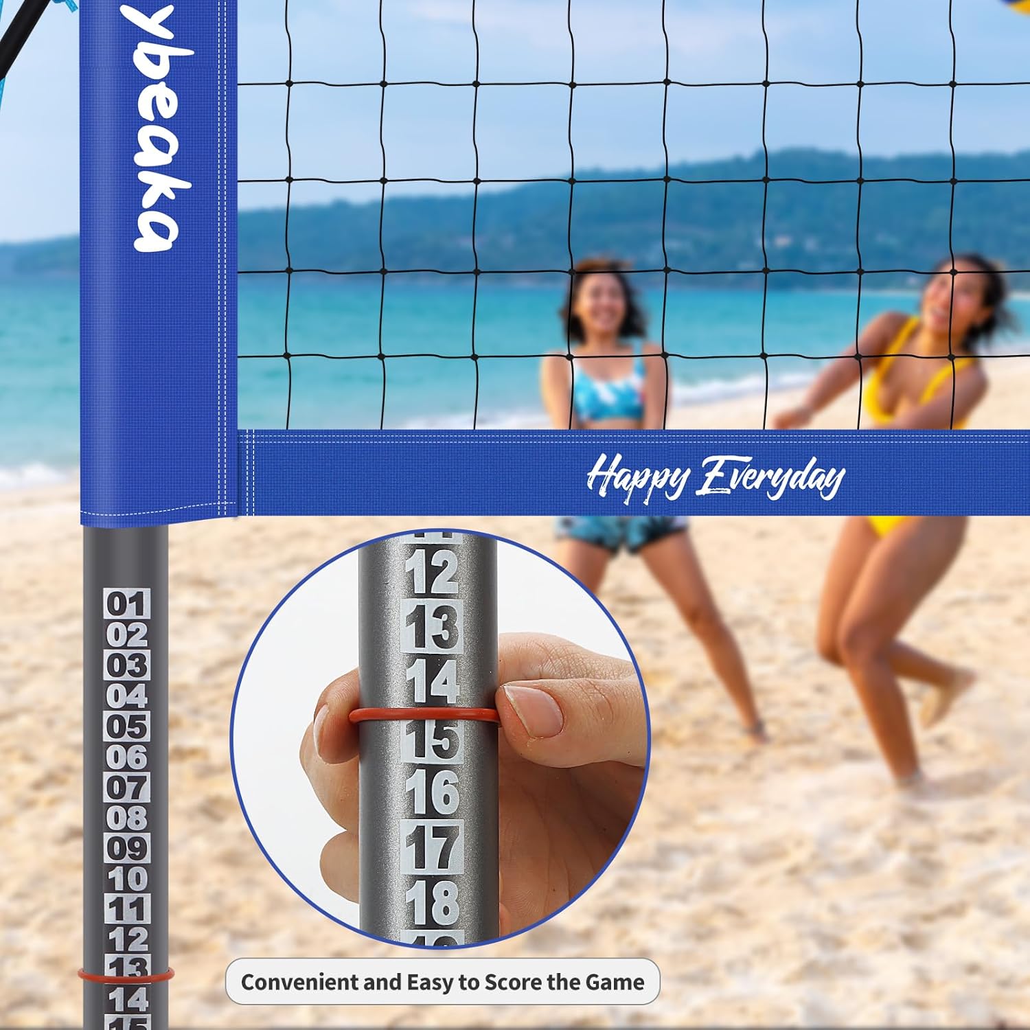 Skiennix Portable Outdoor Volleyball Net Set - Heavy Duty Poles, Durable Net & PU Volleyball | 32ft, Blue