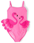 Gymboree Neon Peony Kids One-Piece Swimsuit - Flamingo Ruffles UPF50+ 5T