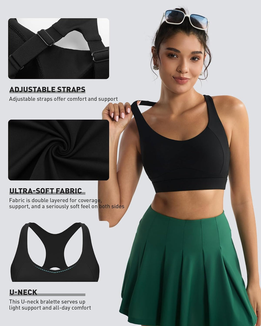 RUNNING GIRL High Impact Sports Bra - Adjustable Straps & Sewn-In Pads for Ultimate Support