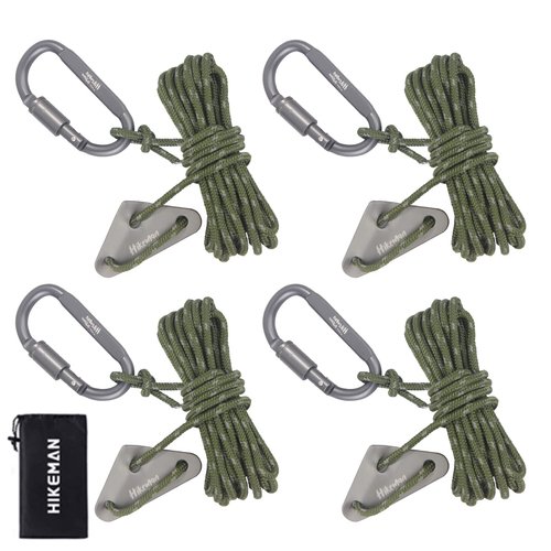 Hikeman 4 Pack Camping Rope with Locking Carabiner Clip,4mm Reflective Guy Lines with Triangular Guyline Adjuster Tensioner,Nylon Cord for Tent Tarp Tie Down,Hiking,Backpacking