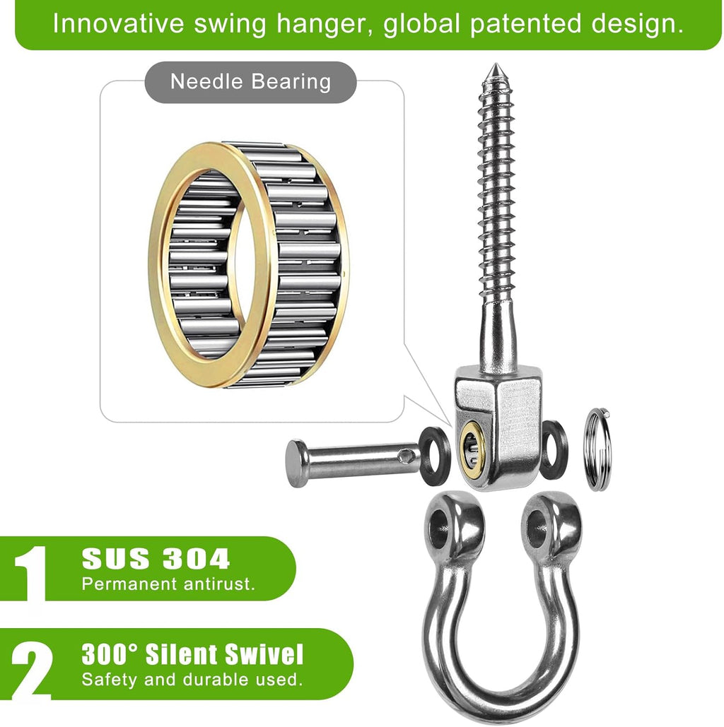 BeneLabel Heavy Duty Swing Hangers - Set of 2 Stainless Steel 304 Brackets for Chairs & Swings | 1500LB Capacity