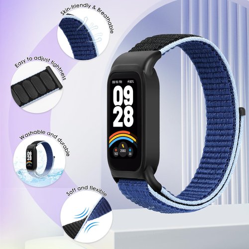 WNIPH Nylon Watch Bands Compatible for Xiaomi Smart Band 9 Active/Redmi Band 3, 2 Pcs Adjustable Breathable Sport Loop Wristband Replacement Straps for Women Men