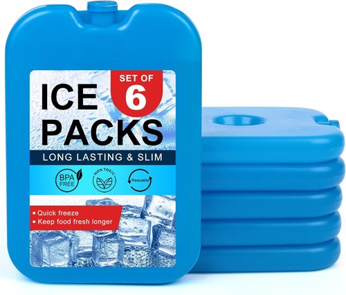 LotFancy Ice Packs - Reusable Freezer Packs for Coolers & Lunch Boxes | Slim Blue Ice Blocks, Long Lasting