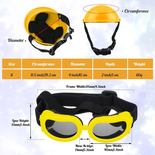 Frienda Dog Helmet & Goggles - UV Protection Sunglasses with 4-Inch Padded Helmet for Small Dogs | Yellow, Size S