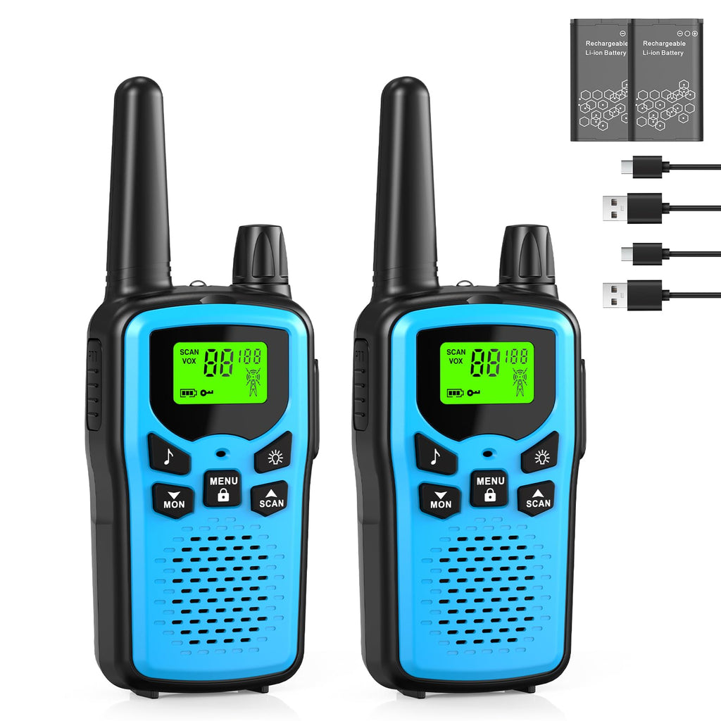 Walkie Talkies for Adults Long Range,Kartal Rechargeable Walkie Talkies with 22 FRS Channels,Two Way Radios with LED Flashlight for Hiking Cruises Camping (Blue)