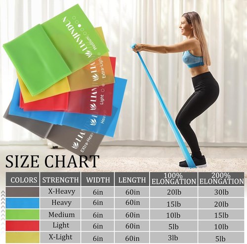 Lianjindun Resistance Bands Set - 5 Pcs Latex-Free Workout Bands for Pilates, Yoga & Physical Therapy