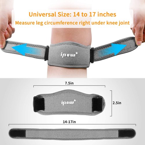IPOW 2 Pack Thickened Pad & Wide Patella Knee Strap, Pain Relief Patellar Tendon Support, Adjustable Brace Band for Basketball, Running, Jumpers Knee, Volleyball, Tendonitis, Arthritis
