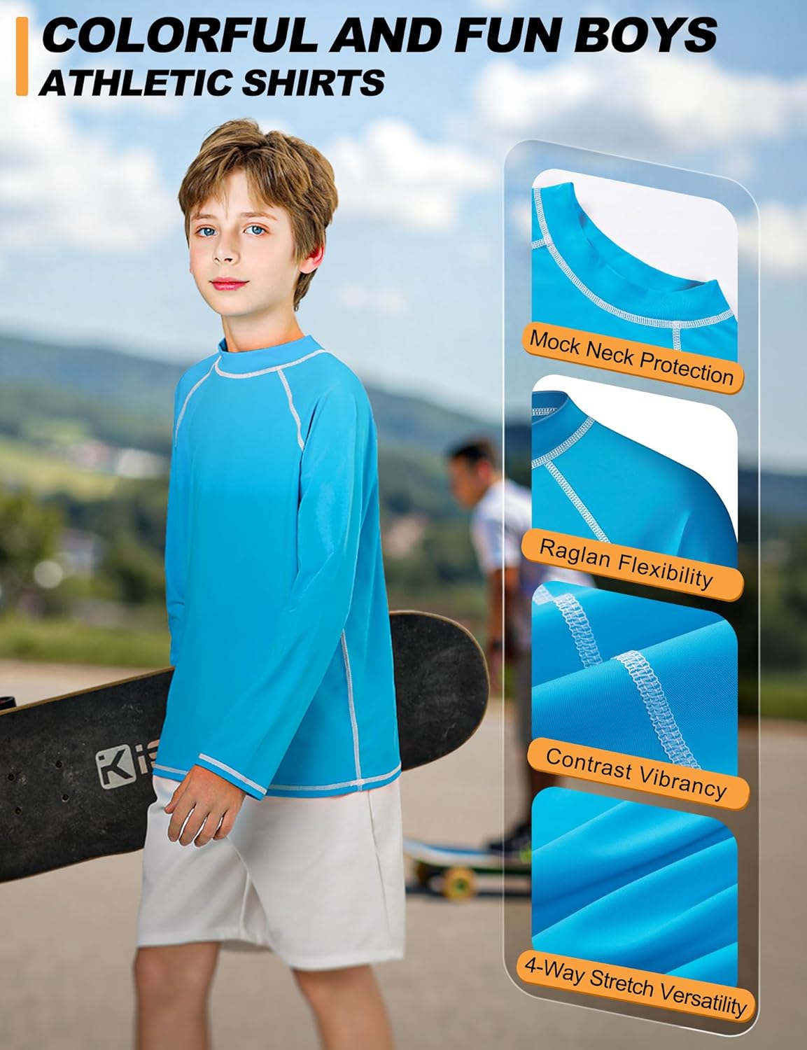 Skiennix Boys Rash Guard Swim Shirt - Long Sleeve UPF 50+ Sun Protection for Kids | Quick Dry Beach Wear