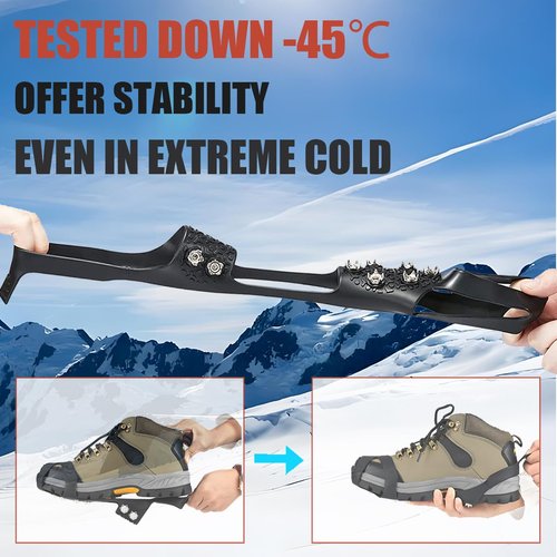 HoFire Ice Cleats for Shoes and Boots, Ice Snow Traction Cleats Grippers, Non Slip Shoe Ice Grippers,Spikes Crampons Anti Easy Slip Studs Crampons Slip-on Stretch Footwear(Steel-Black, M)