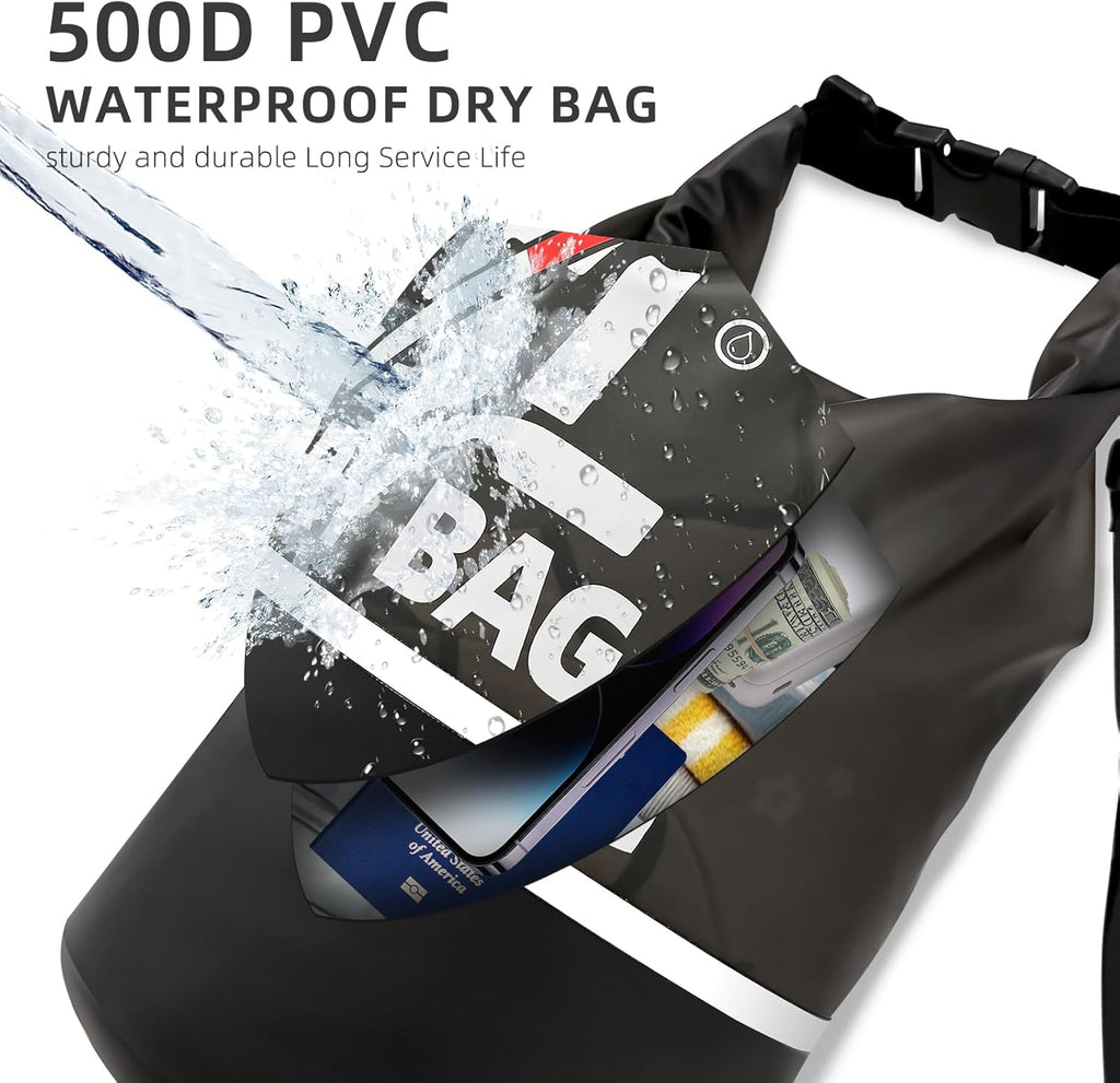 Skiennix Waterproof Dry Bag - 5L Lightweight Roll Top Backpack with Reflective Design & Phone Pouch for Travel, Swimming, Kayaking