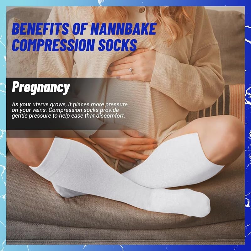 NANNBAKE 3 Pairs Compression Socks for Men & Women 15-20 mmHg Knee High White Small-Medium - Variation 02
