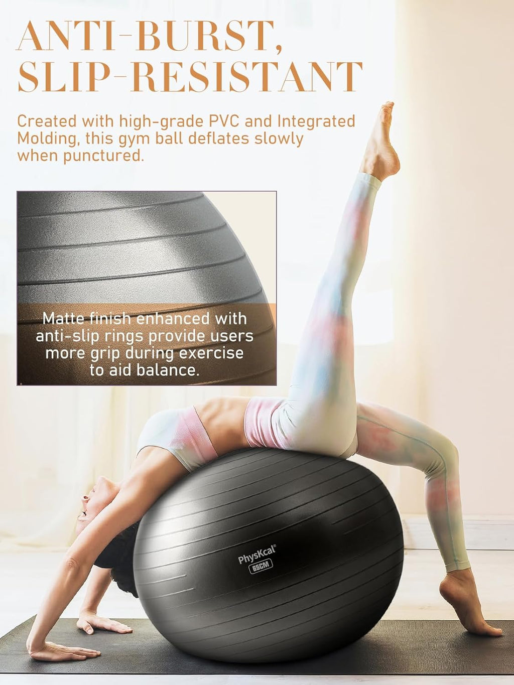 PhysKcal Yoga Ball - Versatile Fitness Ball for Exercise, Pilates & Therapy | 4 Sizes Available