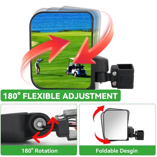 Omgro Golf Cart Side View Mirrors, Golf Cart Mirrors with Turn Signal Light, No Drilling Foldable Golf Cart Side Mirrors Compatible with Ezgo Yamaha ICON Club Car (3 Size Clips)