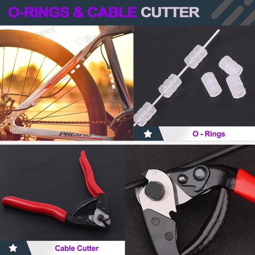 Swpeet 83Pcs Stainless Steel Bike Cable Cutter and Brake Cable Housing Shift Cable Housing with End Caps, Bike Brake Cable Shifter Cable and O-Rings Kit, Perfect for Mountain Road Bike Bicycle