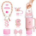 Aouloves Stanley Cup Accessories Set of 9 PCS - Including Pink Bow, Chain Handle, Letter Stickers, Butterfly Tassel Letter Pendant, Butterfly Cup lid, Spill Proof Stopper, Cup Holder,30oz 40oz.(S)