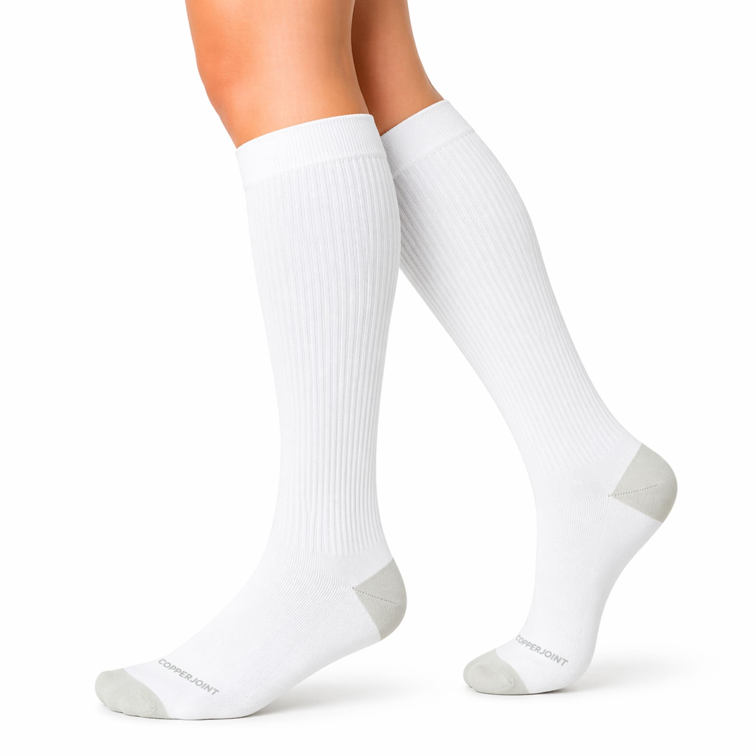 CopperJoint Knee High Compression Socks for Women and Men, Graduated Long Compression Socks for All-Day Standing, Sports & Travel, 15-20 mmHg Leg Support for Daily Wear - 1 Pair, White, Large