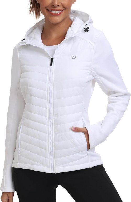MoFiz Women's Lightweight Fleece-Lined Softshell Jacket - Insulated Hooded Puffer Coat