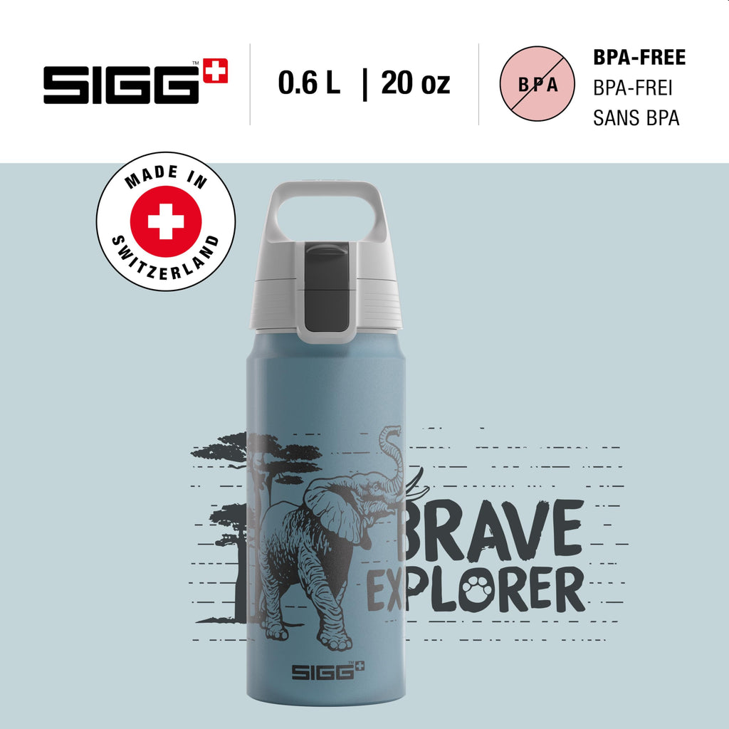 Sigg - Aluminium Water Bottle for Children - WMB One Brave Elephant - Suitable for Carbonated Drinks - Leak-Proof - Light as a Feather - BPA-Free - ClimatePartner Certified - Sports & School - Blue -