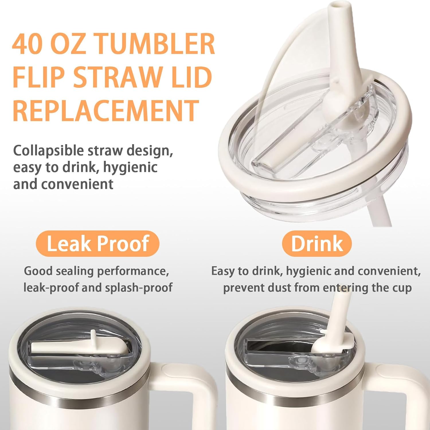Stanley | 2-Pack 40 oz Flip Straw Leak-Proof Lid Replacement - No Spill Cover for H2.0 Quencher