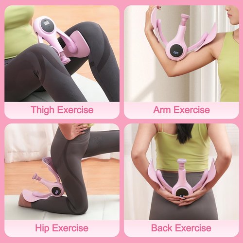 CYFIE Thigh Trainer Pelvic Floor Trainer with 2 Bands, Adjustable Kegel Exerciser Inner Thigh Exerciser for Thigh Toning & Hip Recovery with LED, Home Gym Fitness Equipment for Glute Activation