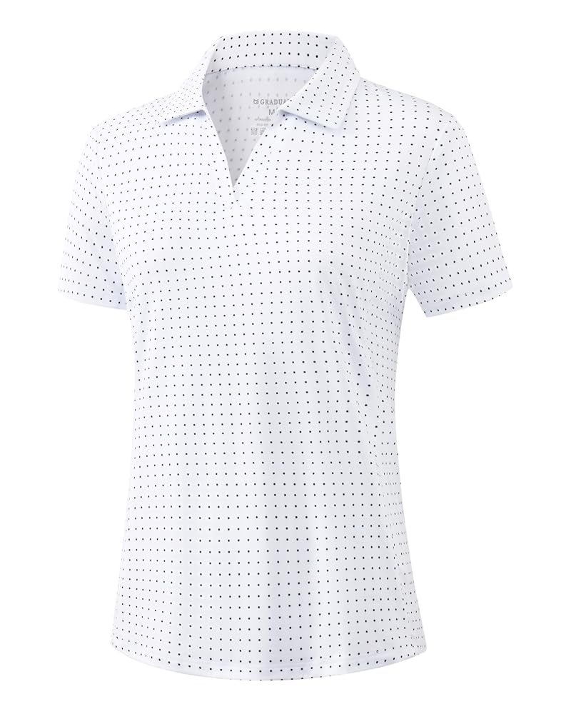 G Gradual Women's Polo Shirt - Short Sleeve V-Neck Collared Top with UPF 50+, Lightweight Dry-Fit (Black Dot, Large)