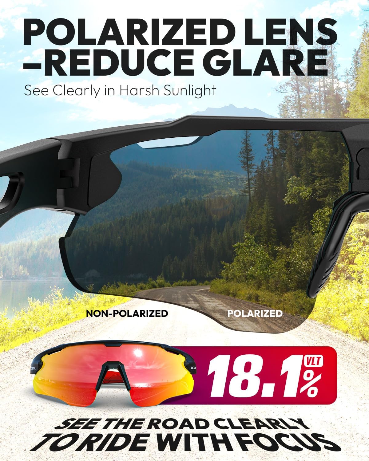 VICTGOAL Cycling Glasses - Polarized UV Protection Sunglasses for Men & Women | Lightweight TR90 Frame