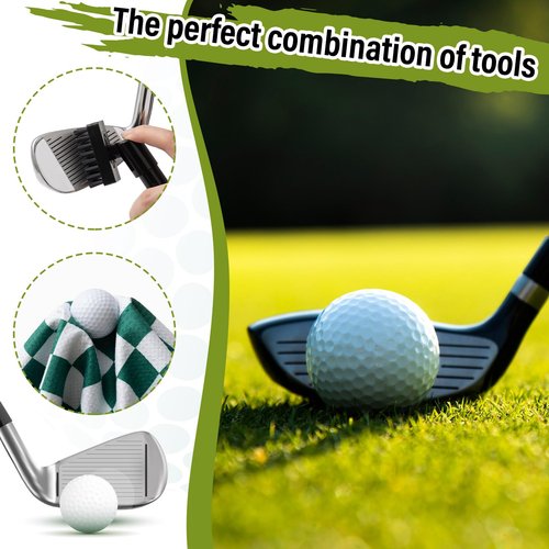 Liliful Golf Accessories Kit Include Green Checked Microfiber Waffle Golf Towel and Club Groove Cleaner Brush for Women Man Gifts