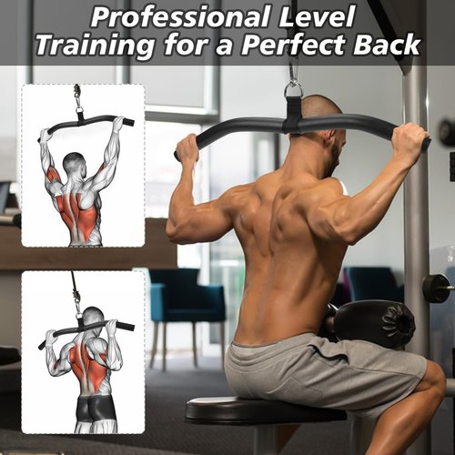 Upgraded LAT Pulldown Bars - 19" Heavy Duty LAT Pull Down Bar Attachments for Home Gym Cable Machine, Professional Curl & Triceps Press Down Handle with Full Rubber Grip for Pulley System Exercise