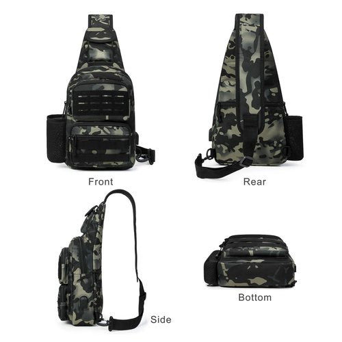 DOUNTO Tactical Sling Bag for Men Molle Utility Shoulder Bag Chest Pack Crossbody Backpack for Hiking Hunting (Black CP)