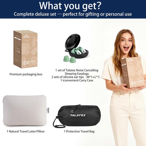 Talatex 100% Natural Premium Talalay Latex Travel Pillow, Camping Pillow, Small Camping Pillow with Compressible Stuff Sack, No Memory Foam Chemicals with Washable Cover (Medium Latex, 1)