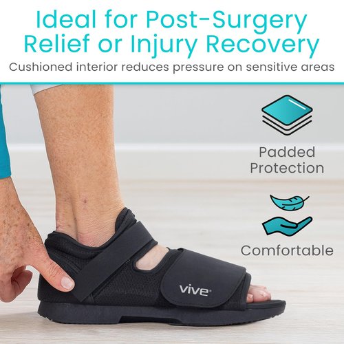 Vive Post Op Rounded Shoe for Injured Foot - Orthopedic Recovery Shoes for Women, Men - Lightweight, Adjustable Medical Walking Shoe for Post Surgery, Stress Fracture, Bunions, Sprains - Left or Right (Small)