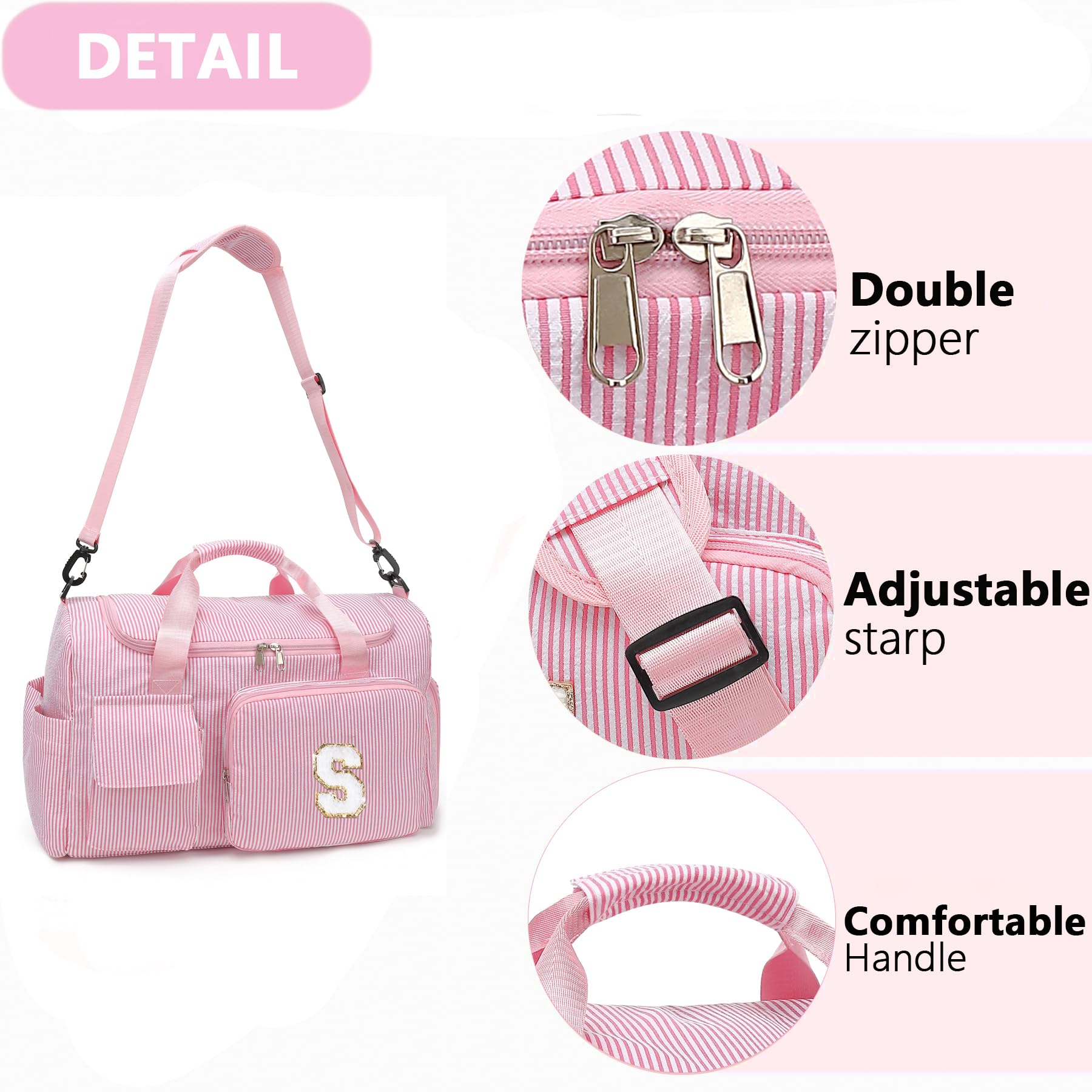 HuiLeo Kids Travel Duffle Bag Dance Bag Gifts for Girls Initial Gym Bag with Shoes Compartment for Women Lightweight Weekender Bags Pink-E
