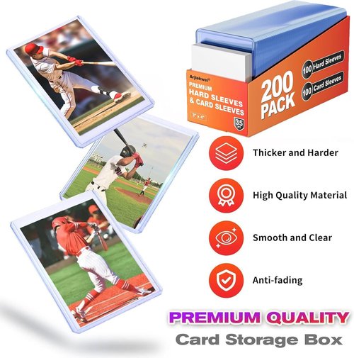 Arjiekwei Card Sleeves - Premium Hard Plastic Protectors for Baseball & Football Cards | 3"X4" (200 Pack)