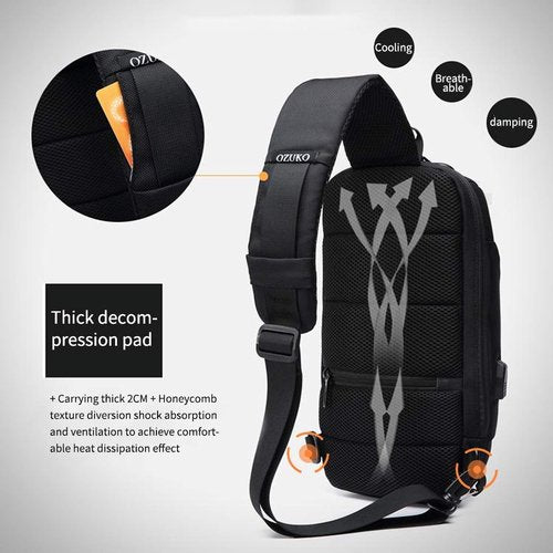 OZUKO Men Sling Backpack - Anti-Theft Crossbody Bag with USB Charging Port, Waterproof Lightweight Travel Hiking Commute Bag(Black)