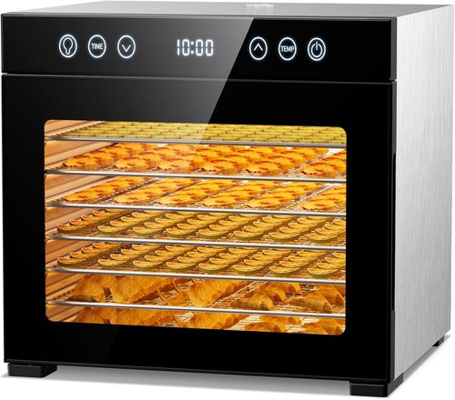 Food Dehydrator - 8 Stainless Steel Trays with Adjustable Timer & Temperature | 650W Quiet Fruit Dryer