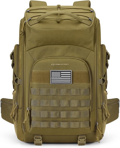 Maelstrom Tactical Backpack - Water Resistant 40L Military Pack for Hiking, Camping & Gym | Khaki