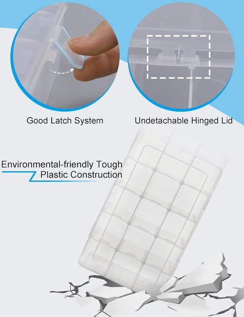 Hlotmeky Plastic Organizer Box - Clear Bead Organizer with 15 Large Grids for Snacks & Crafts