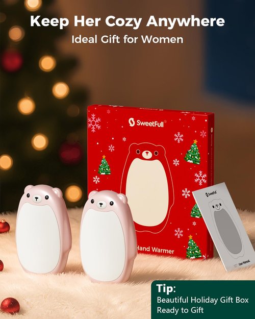 SWEETFULL Hand Warmers Rechargeable – Cute Bear, 2 Pack Magnetic, Reusable Electric Pocket Heater, Great Gift for Daughter, Kids, Wife, or Bestie, Portable for Outdoor & Camping (Pink)
