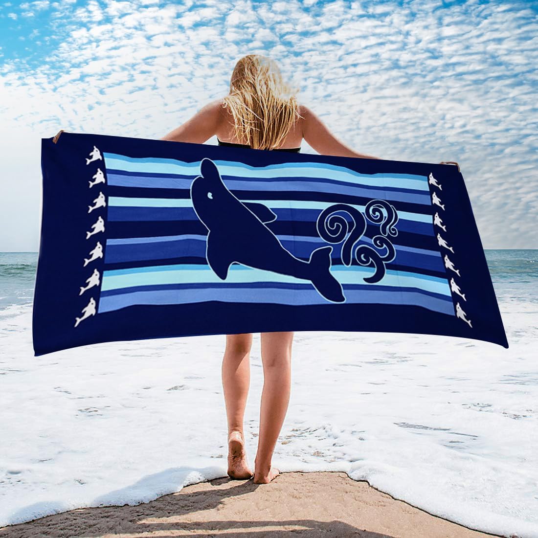 Skiennix Microfiber Beach Towels - Quick Dry & Sand Proof, 30"x60", Dolphin Design (2-Pack)