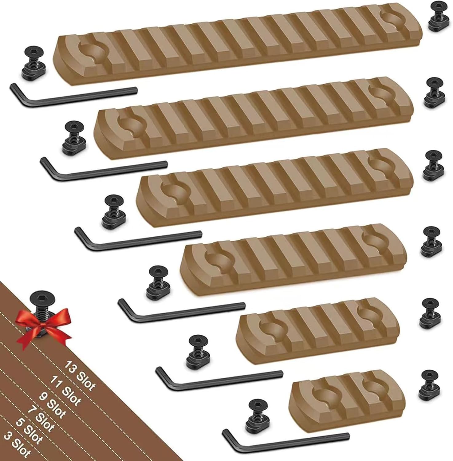 Single Picatinny Aluminum Accessory Rail Set - 3 to 13 Slots with 13 T-Nuts & Screws, 6 Wrenches