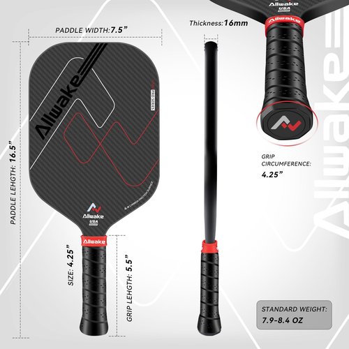 Pickleball Paddles, 3K Raw Carbon Fiber Pickleball Paddle, USAPA Approved, Thermoformed Pickle Ball Rackets for Power & Spin, 16mm Polypropylene Honeycomb Core, Textured Carbon Grit Surface