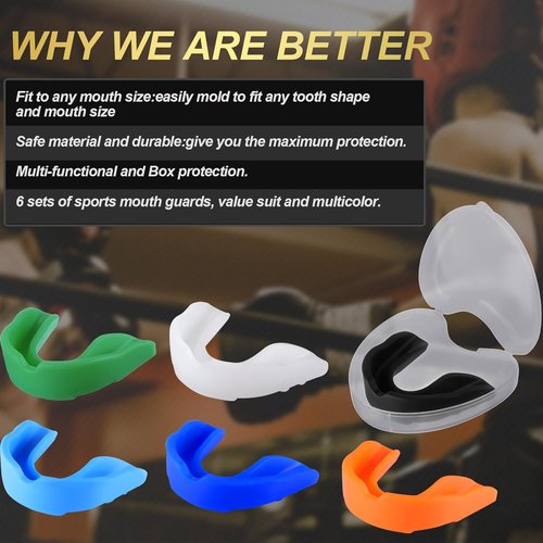 BBTO Youth Mouth Guard Set - 6 Pcs for Sports | Includes Case for Wrestling, Boxing, Basketball, Football
